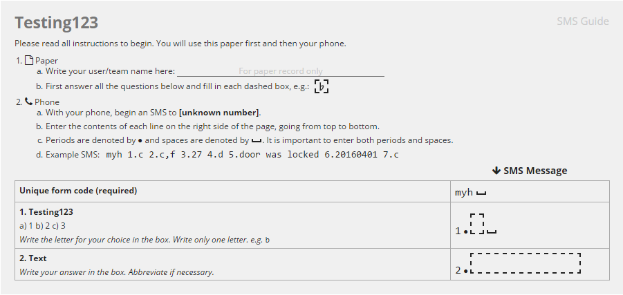 SMS guide example