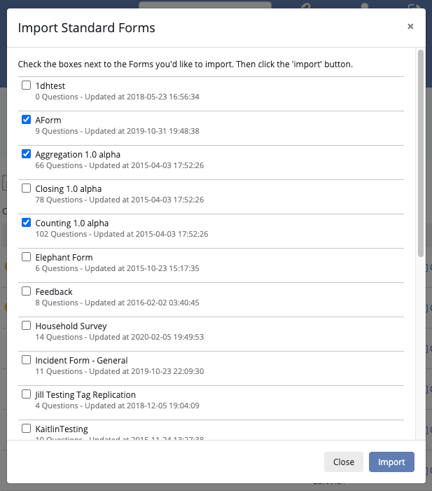 Import standard forms