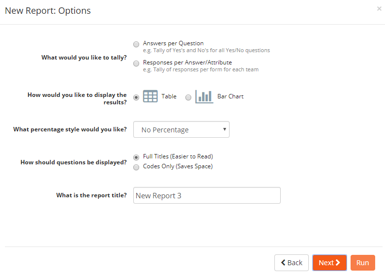 tally report options