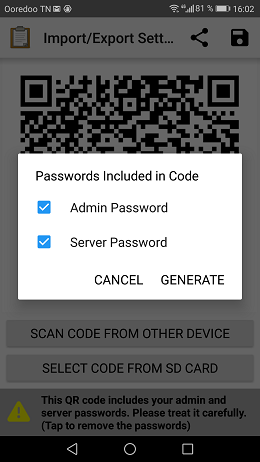 Uncheck passwords